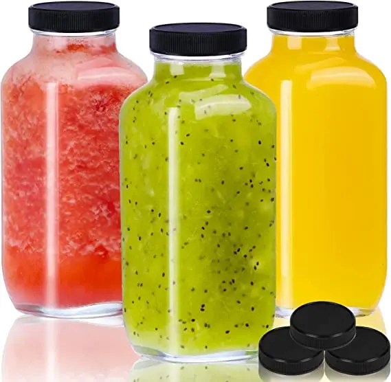 Custom Clear Plastic Jar 350ml500ml750ml1L Glass Juice Bottle Square bottle Drink Plastic Bottle