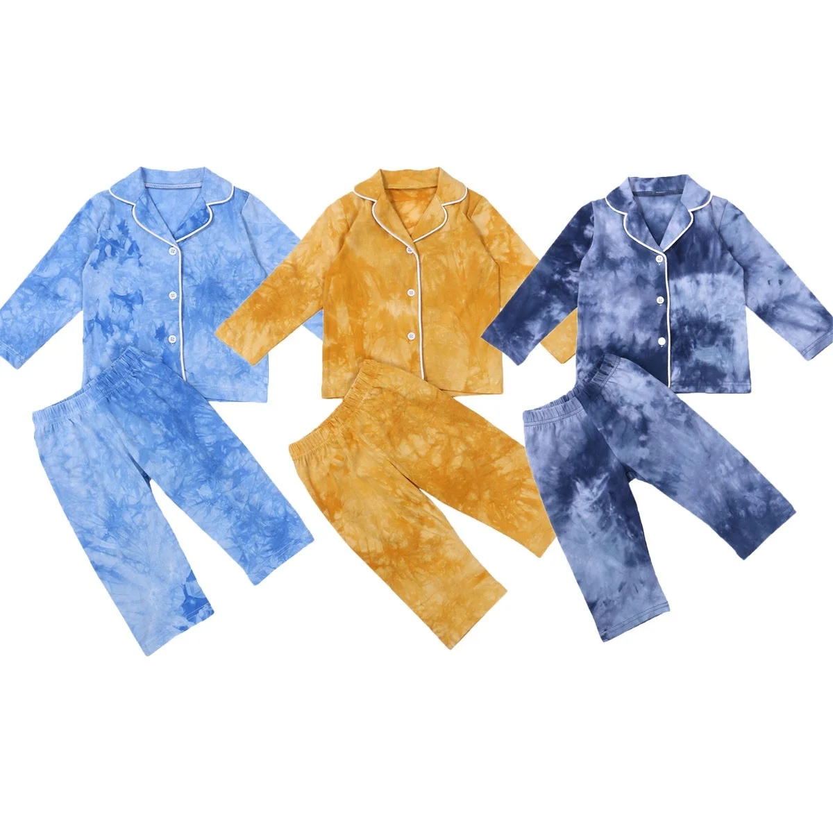 
1-6Year Children Tie Dye Print Baby Boys Girls Long Sleeve Button Down V-neck Tops Pants Pajamas Kid Sleepwear Nightwear 2020 