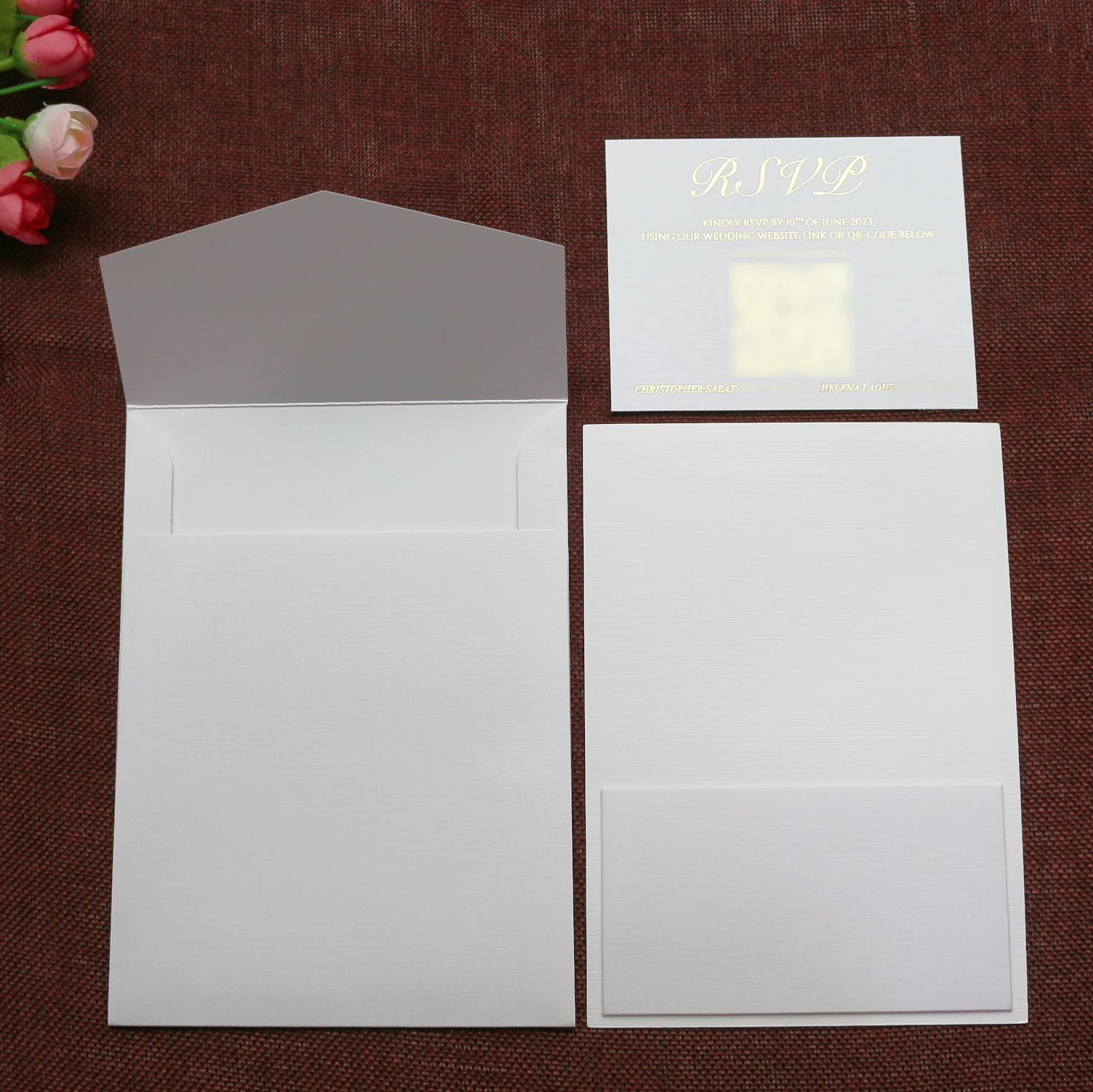 Elegant Linen Paper Christian Wedding Invitation Invite Card For Marriage With RSVP Card And Pocket
