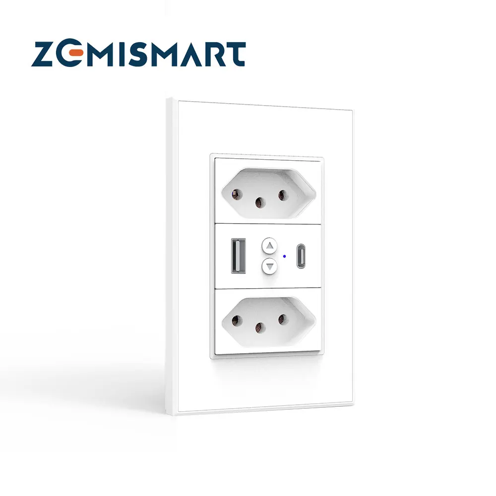 Настенная розетка Zemismart Smart BR Plug Google Home Alexa Tomada Inteligente Wi-Fi Tuya Brazil intelbra Plugue 13A Tomada USB