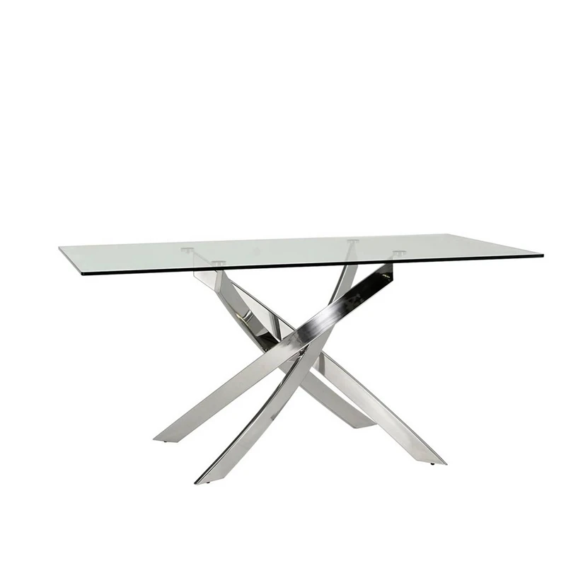 Factory Wholesale Cheap Modern Glass Top Dining Table Set/Dining Table And chroming legs Tube