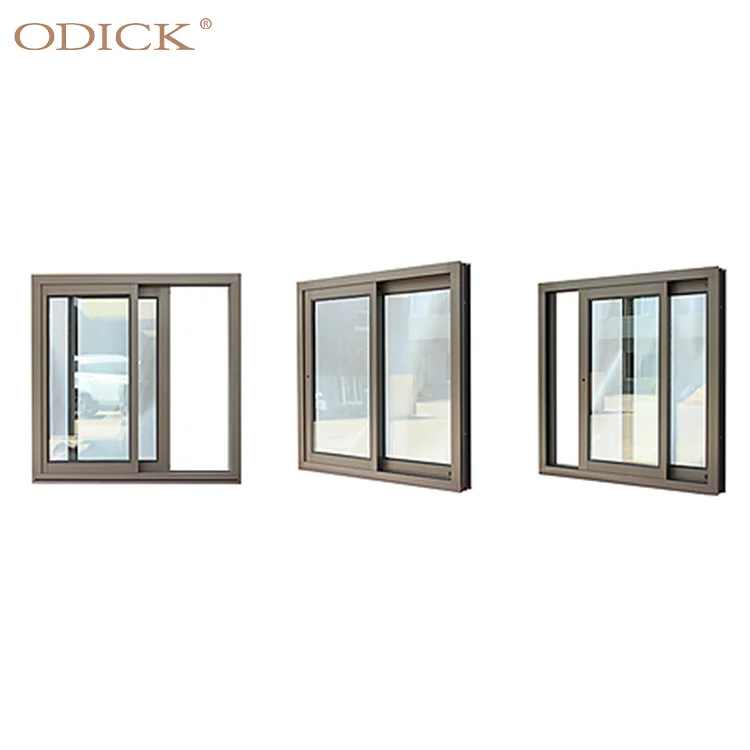 ODICK Double Glazed Aluminum Alloy Graphic Design Modern Sliding Window for Restaurant Heat Insulation Fire Rated One Hour Black
