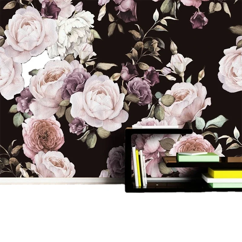 Custom 3D Photo Wallpaper Mural Hand Painted Black White Rose Peony Flower Wall Mural Living Room Home Decor Painting Wall Paper