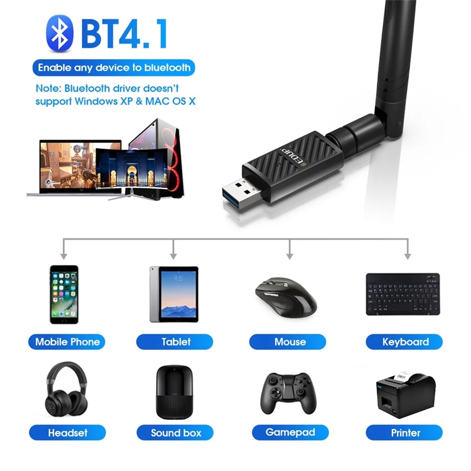  Для EDUP EP-AC1690 1200 Мбит/с USB WiFi адаптер Dual Band 2 4 г/с) Wi-Fi 5 ГГц BT 1 чипсет RTL8822BU 6dbi антенны сетевая