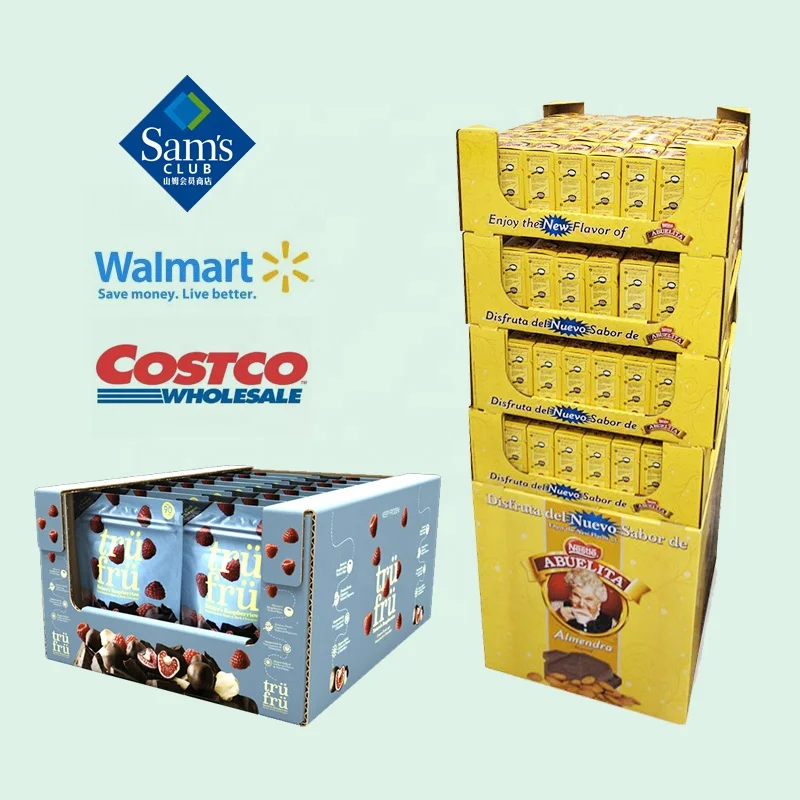 Holidaypac Custom Sams Pod Display Stand Snack Food Pdq Stackable Cardboard Market Tray Paper Corrugated Display Box Case