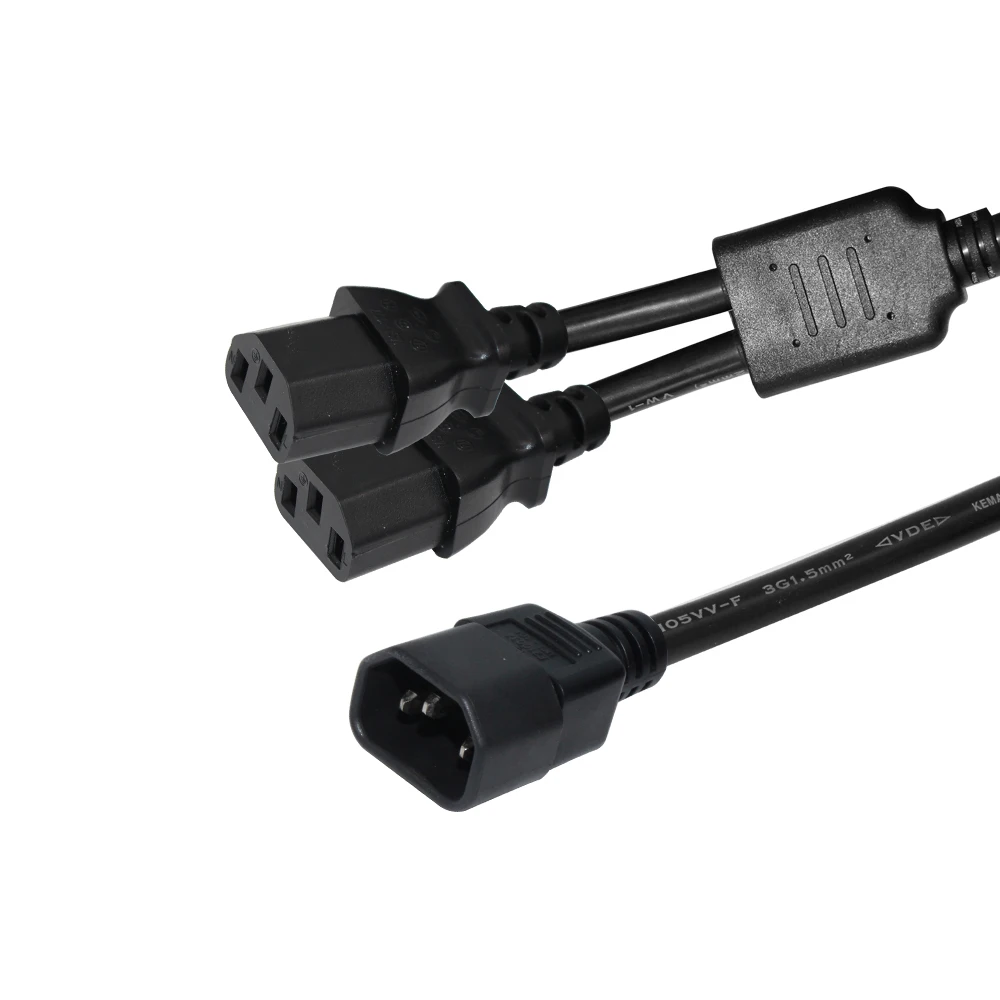 Iec Male Connector Plug And Computer Y Power Extension Cord C14 To 2X C13 Splitter Cable