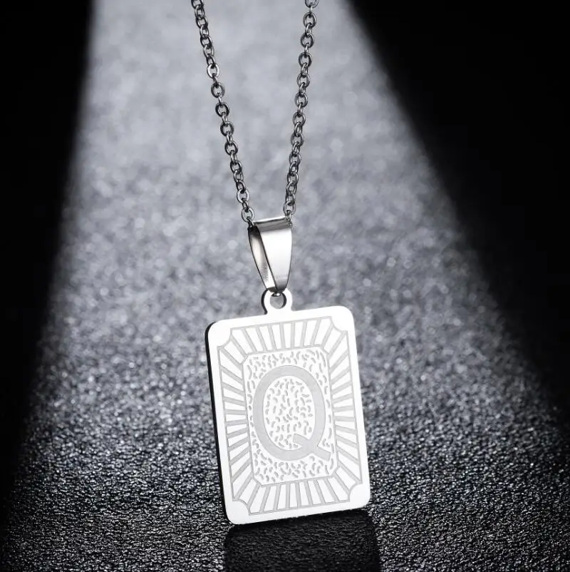 Hip Hops Gold Plated Square Tags 26 Alphabet Pendant Necklace Stainless Steel Punk Capital Letter Necklace