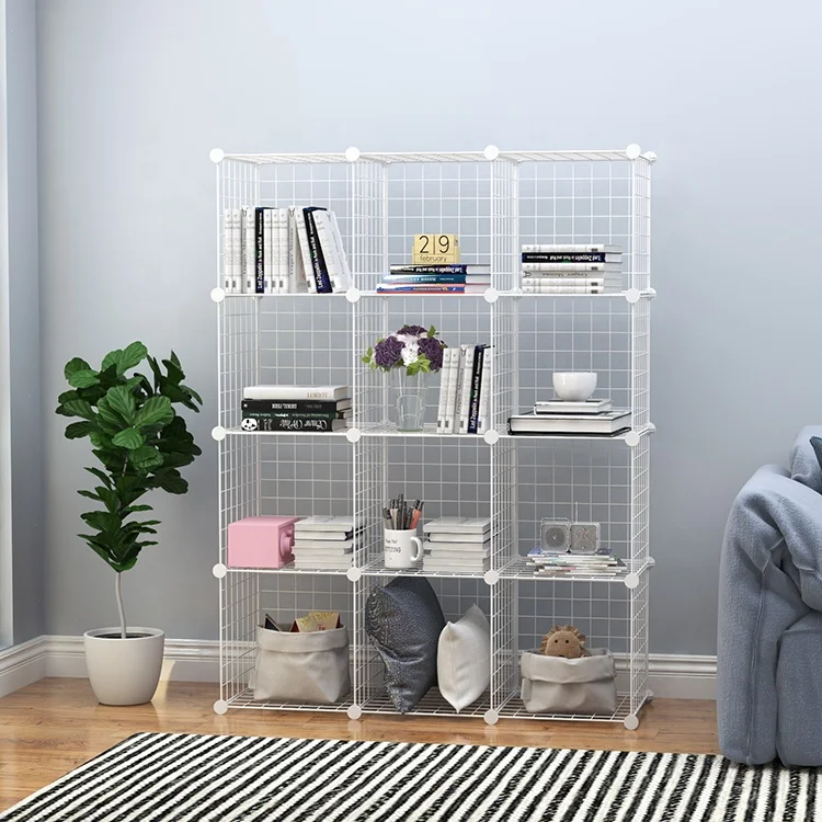12-Cube Grids Storage Bins Shelving Cube Storage Organizer Metal Closet Cabinet for Bedroom
