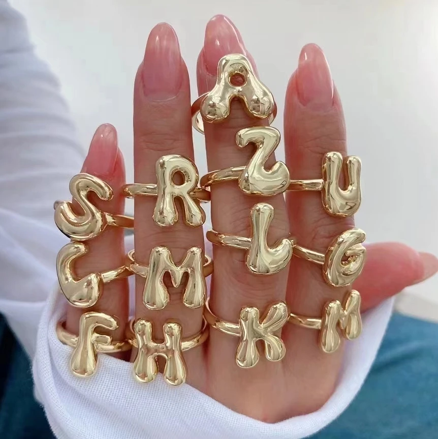 Wholesale A-Z letter rings Women trendy 18K Gold Plated fashion chunky Initial Alphabet s g letter rings