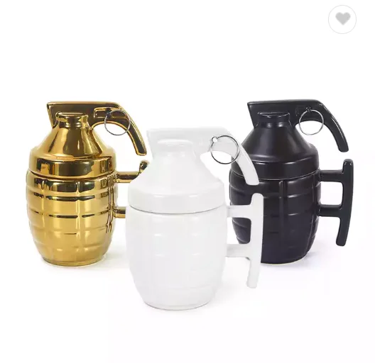 JCX/2023 Wholesale personalized creative grenade coffee mug grenade shape ceramic cup mug with lid custom logo