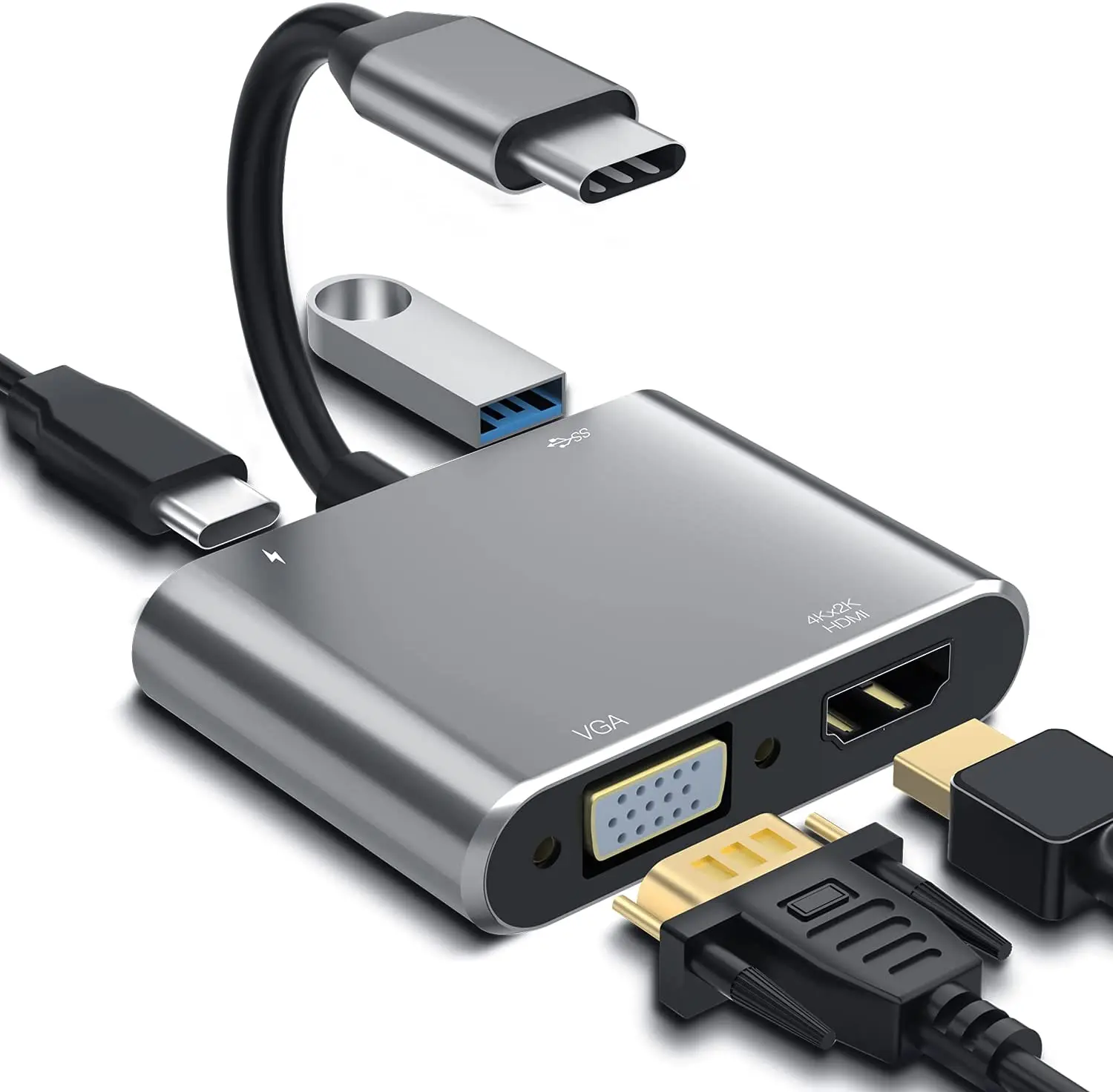 4 In 1 USB C Type-C to HDM VGA Adapter,USB Type C to VGA HDM Adapter Thunderbolt 3 VGA Adapter for MacBook Pro/iPad Pro /Air