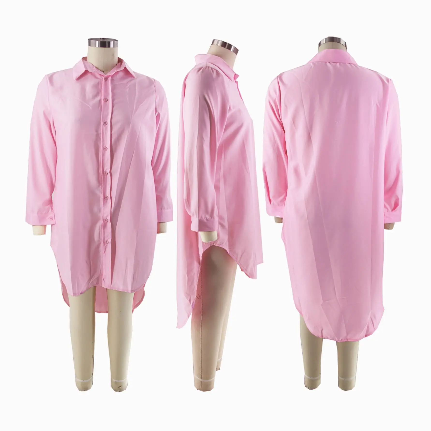Ladies L-5XL Solid Plus Size Shirt Dress Blank White Fat Woman Long Sleeve Single Breasted Dresses Oversized Women Clothing