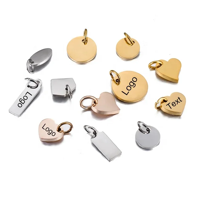 Yiwu Aceon Stainless Steel Polished logo Tags Charms for DIY Jewelry Making Personalized name logo Fashion Shape Brand Label Tag