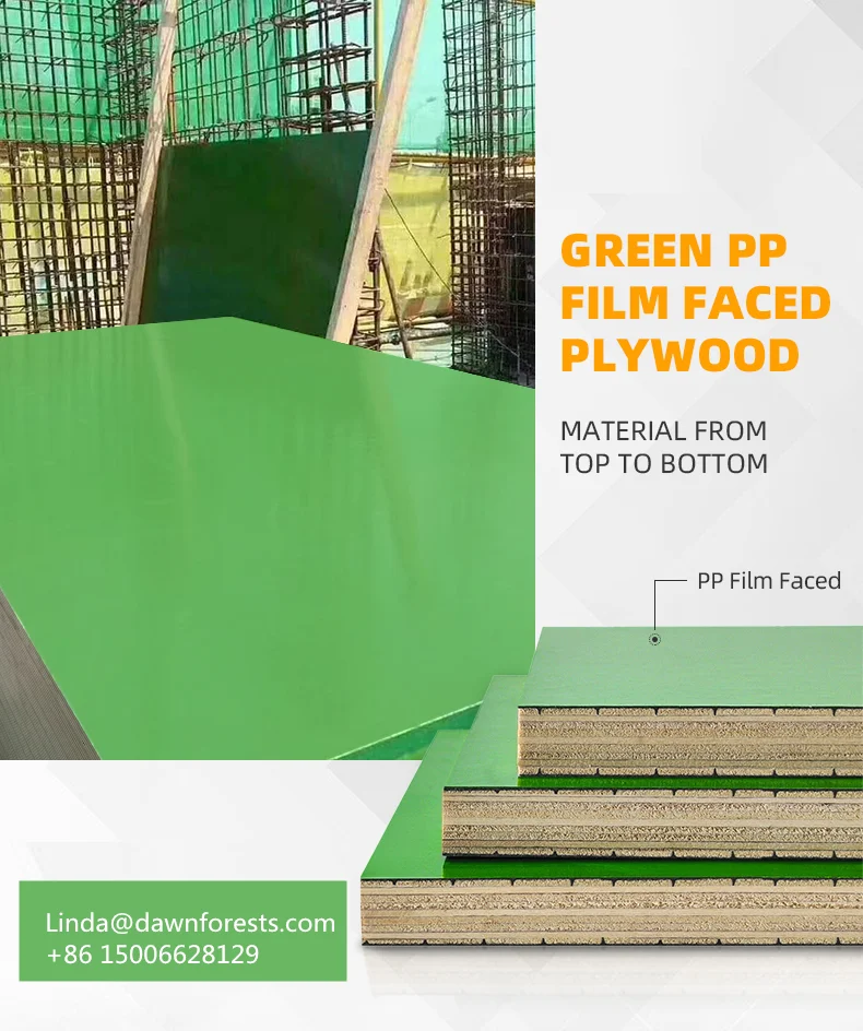 wholesale price 12mm 15mm and 18mm Green Plastic PP Film Faced Plywood for Construction