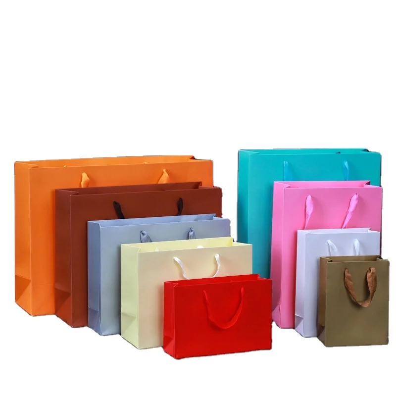 Custom print logo paper bag boutique bolsa sac de carton retail carry shopping bags with ribbon handle