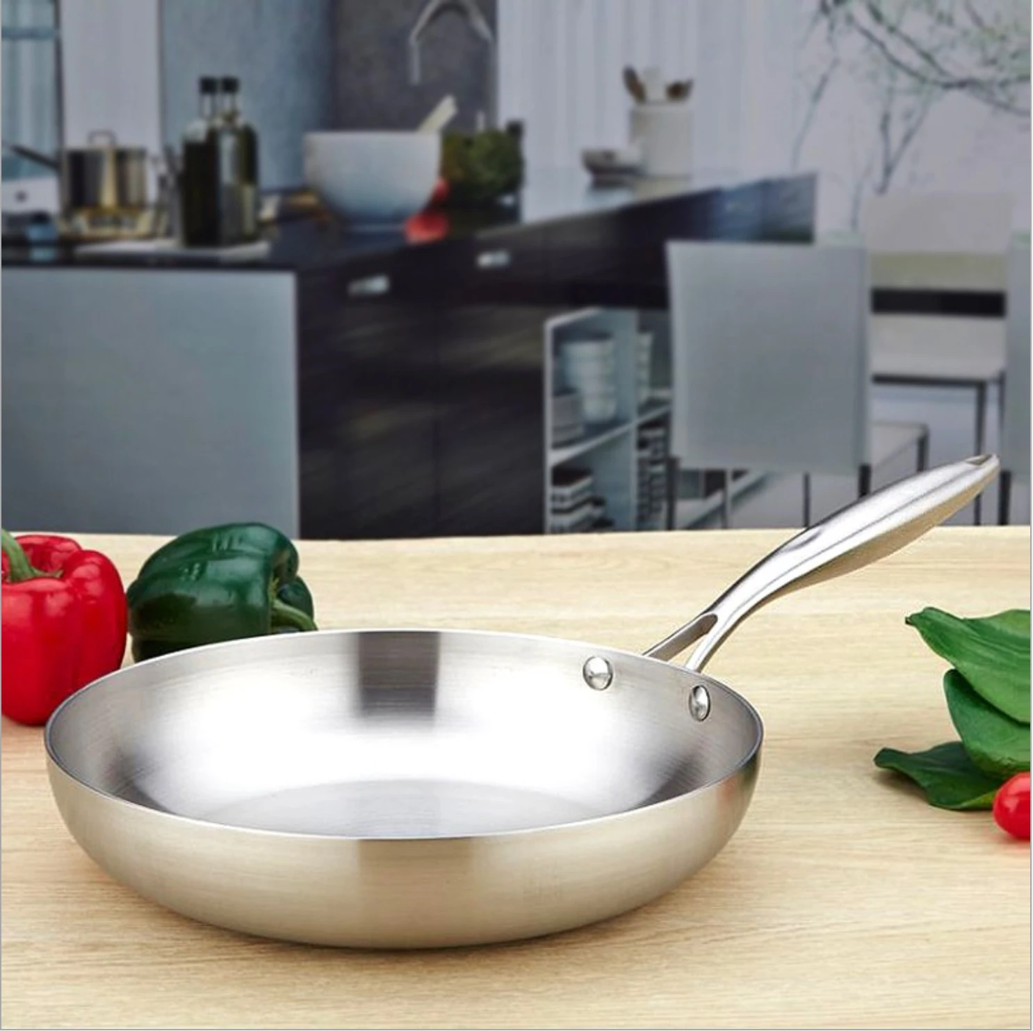 
2020 Stainless Steel 304 Induction and Cooking Pan For Kitchen metallic fry pan 