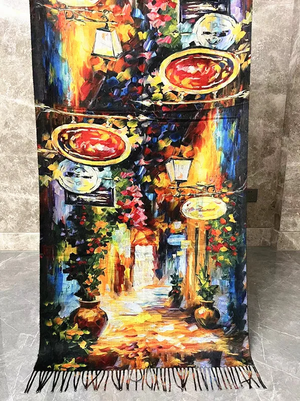 Long size Wholesale Winter neck luxury brand Shawl Scarf With Tassel  double sides print design custom  music festival  pashmina