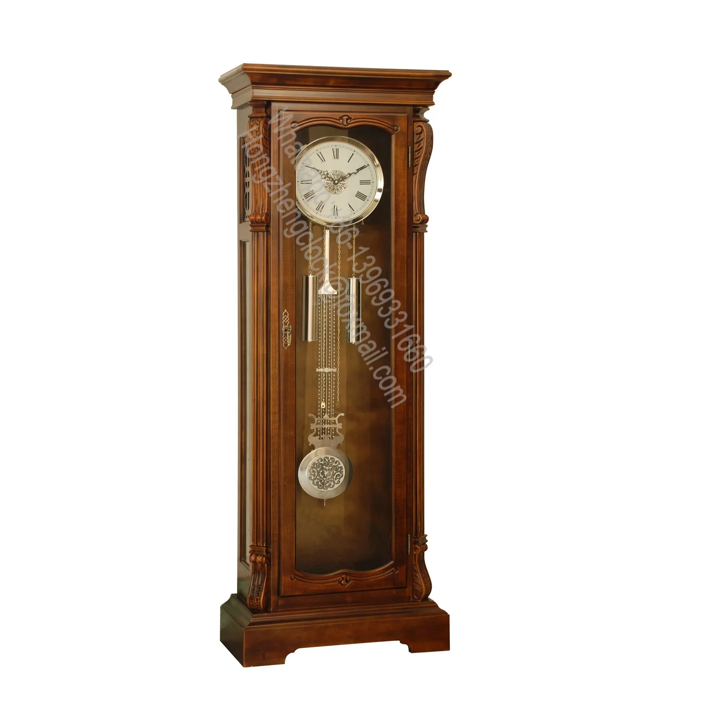 Antique look Westminster chimes  Floor Pendulum Grandfather Clock elegant timepiece traditional design Dark Chestnut finish