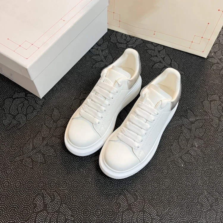White Casual Genuine Leather Walking Style Alexander Sneaker Walking Thick Sole Shoes For Ladies