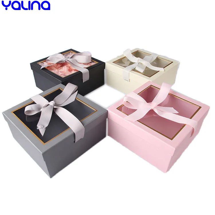 wholesale transparent clear PVC printing paper gift package tall cake box with window