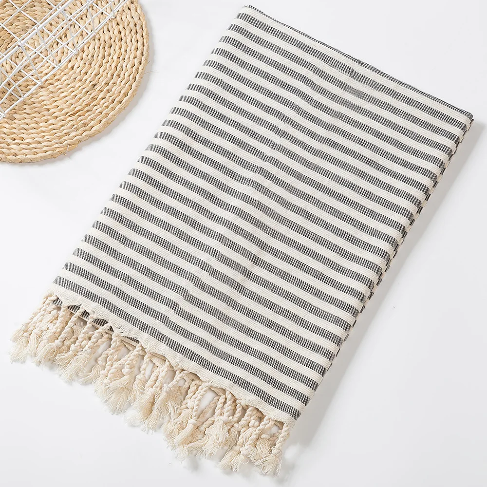100% Cotton Turkish Striped Beach Towel Comfortable Lightweight Quick-Drying Absorbent Swimming Blanket for Summer Bath Use