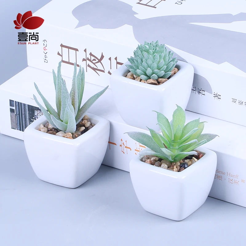 ES1165 3pcs Set Succulents Artificial Green Plants With Pots Decoration For Balcony Table Desktop