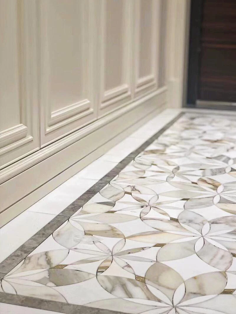 LX Natural Stone Mosaic Calacatta White Marble Decoration Tile New Design Waterjet Marble Art Mosaic Tiles For Bathroom