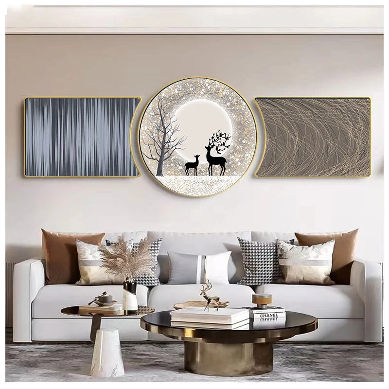 Modern American Abstract Decorative Painting Gold Lucky Deer Fashion Crystal Porcelain Painting