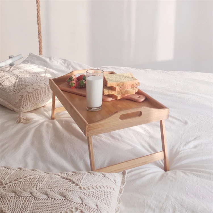 Wholesale Bamboo Computer Tray Bamboo Portable Snack Table With Folding Legs Food Breakfast Bed Serving Tray
