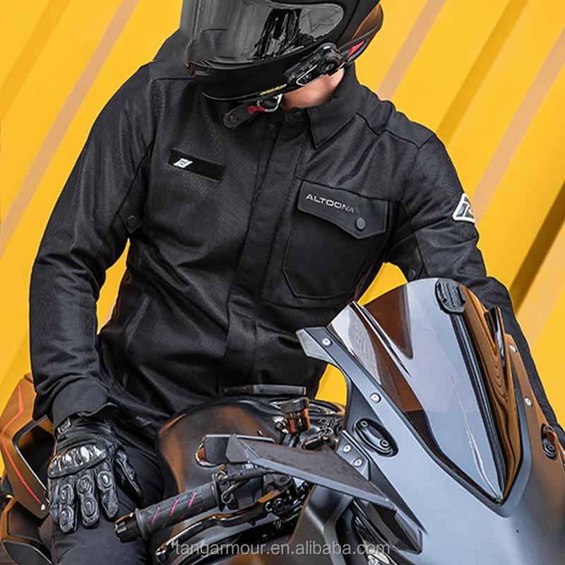 Mens Motorcycle Jacket Summer Breathable Protective Shirt Collar Jackets Retro Black Motorbike Mesh Clothing Moto Equipment