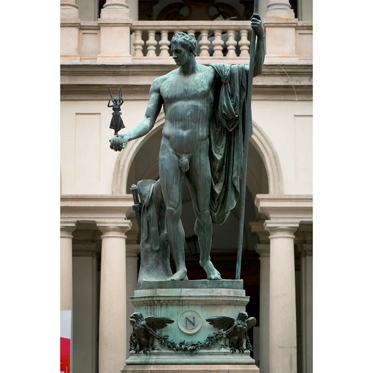 Ancient roman warrior with shield and spear gladiator bronze statue for sale