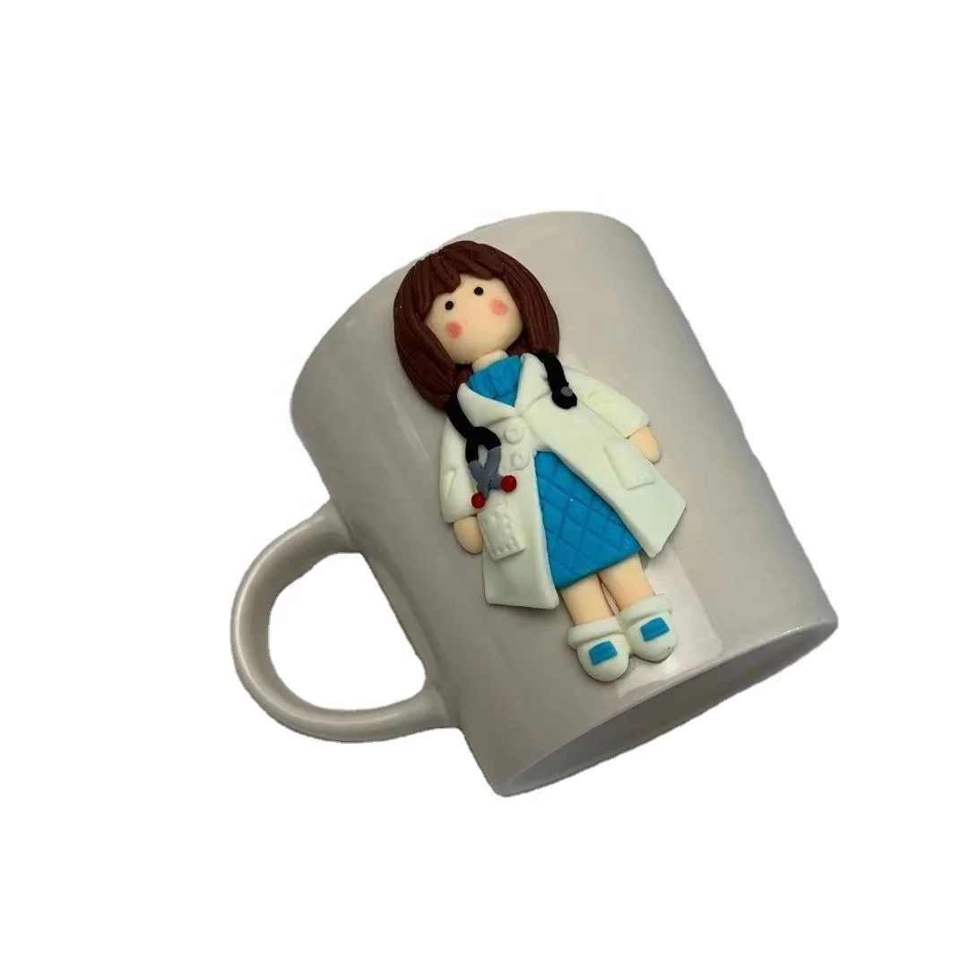 Funny creative 3D ceramic glazed mug polymer clay for Nurse/doctor mug
