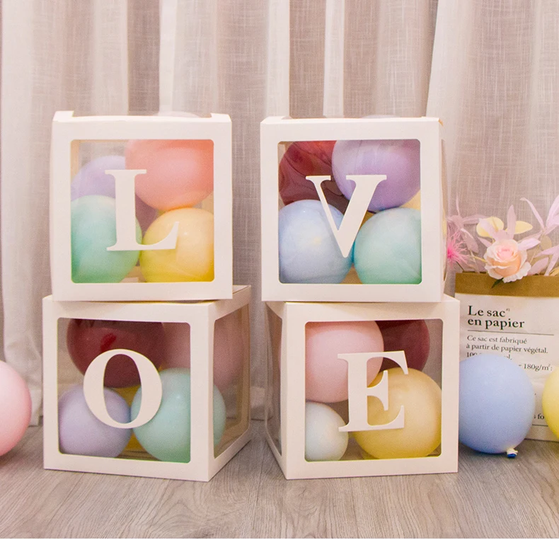 Лидер продаж, розовый и белый картонный декор для вечеринки, прозрачная коробка для воздушных шаров в честь рождения ребенка