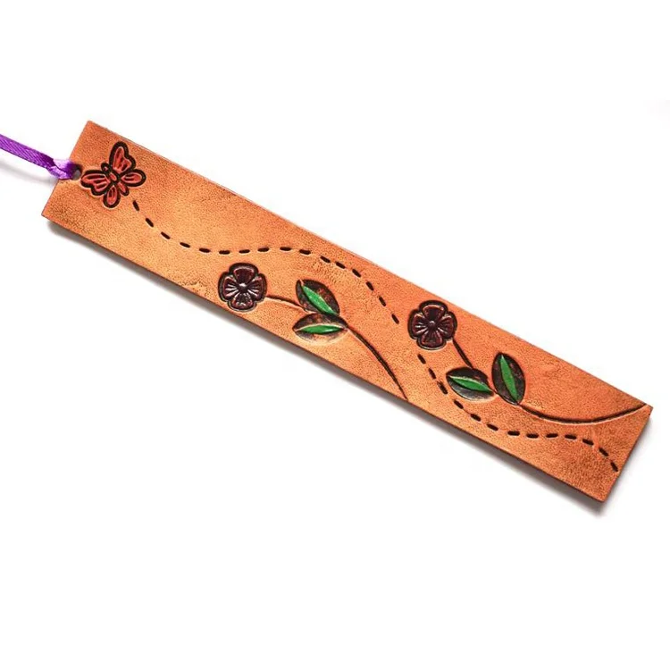 
Leather promotional gift customized leaf flower bookmark genuine leather bookmark 