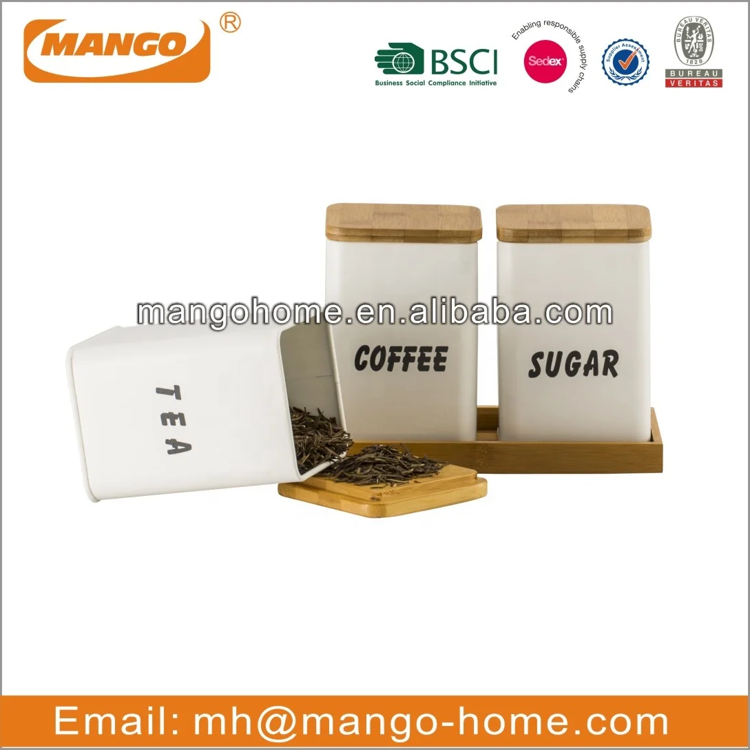 Modern Kitchen Bread Bin Tea Coffee Sugar Biscuits Storage Canister With Bamboo Lid