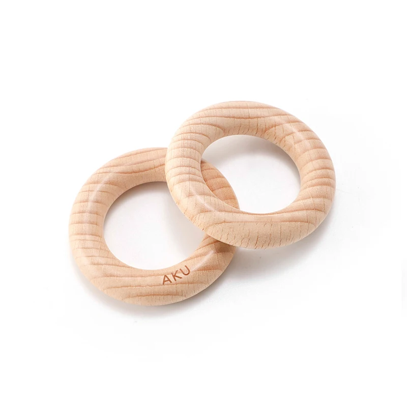 Customize Logo High Quality Beech Wood Circle Teething Ring Toy Diy Pacifier Clip Chain Necklace Morla Baby Teether