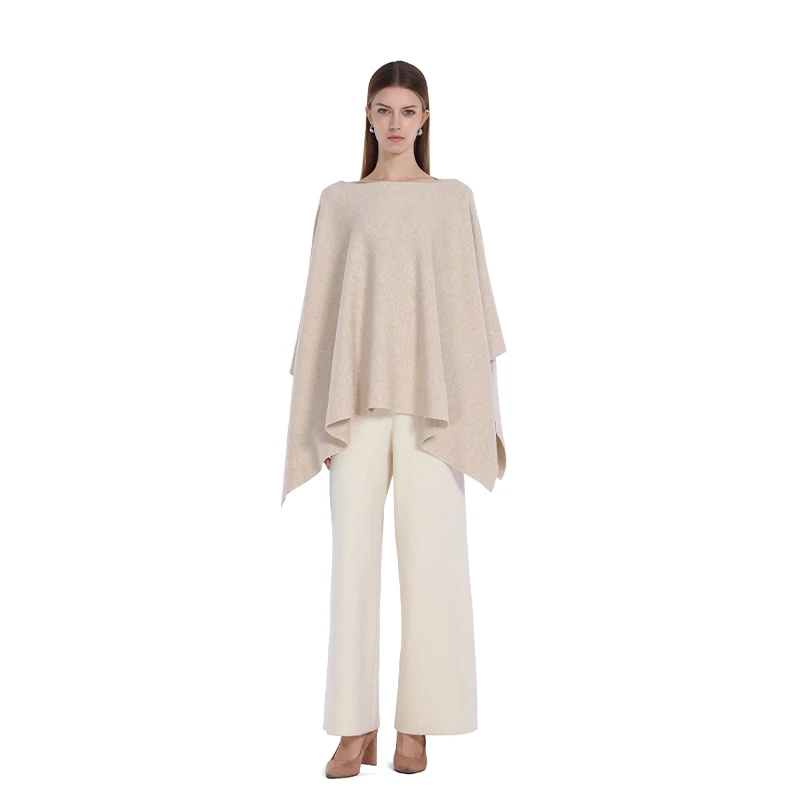 Autumn New Woolen Solid Color Round Neck Irregular Minimalist Cloak