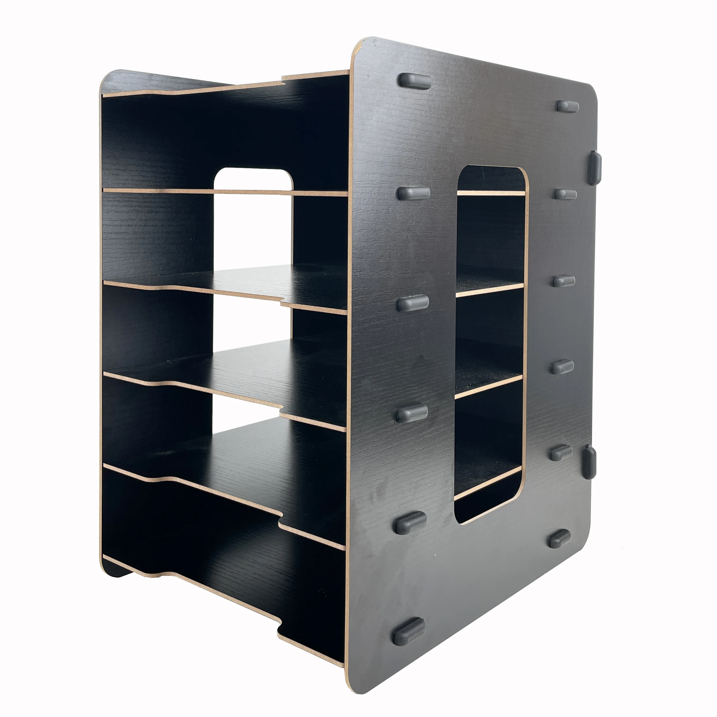Office Supplies Wooden 6 Tier Folding Desk Organizer  Black Stackable Desktop Document Letter Tray A4 Size File Tray