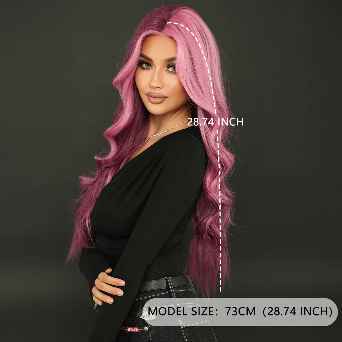28 Inch Lace Front Purple and Pink Long Wavy Wigs for Women Heat Resistant Synthetic Hair Wig Curly HD Lace Wig Peluca Cosplay