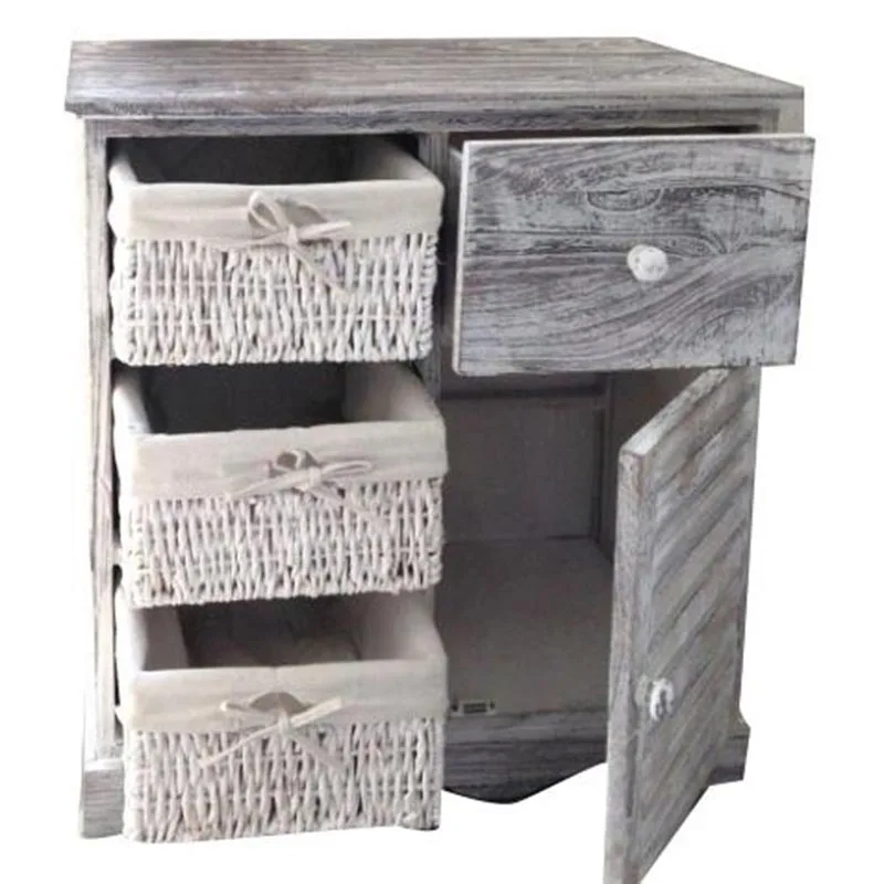 Antique Wood Furniture Shabby chic white grey cabinet bedside table vintage furniture