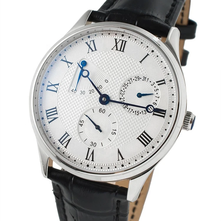 Vintage Style Power Reserve automatic mechanical Mens Watch Red Gold Stainless Steel Simple Wrist watch