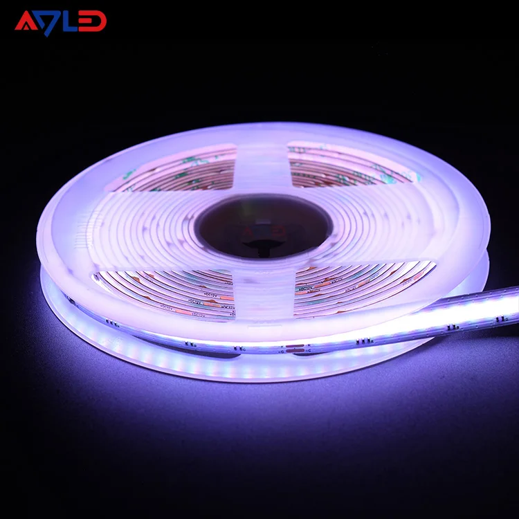 12V 24V Dimmable RGB COB LED Strip Light 16.4FT 9W/M Flexible & Cuttable Lighting for Bedroom Kitchen DIY Home Decoration