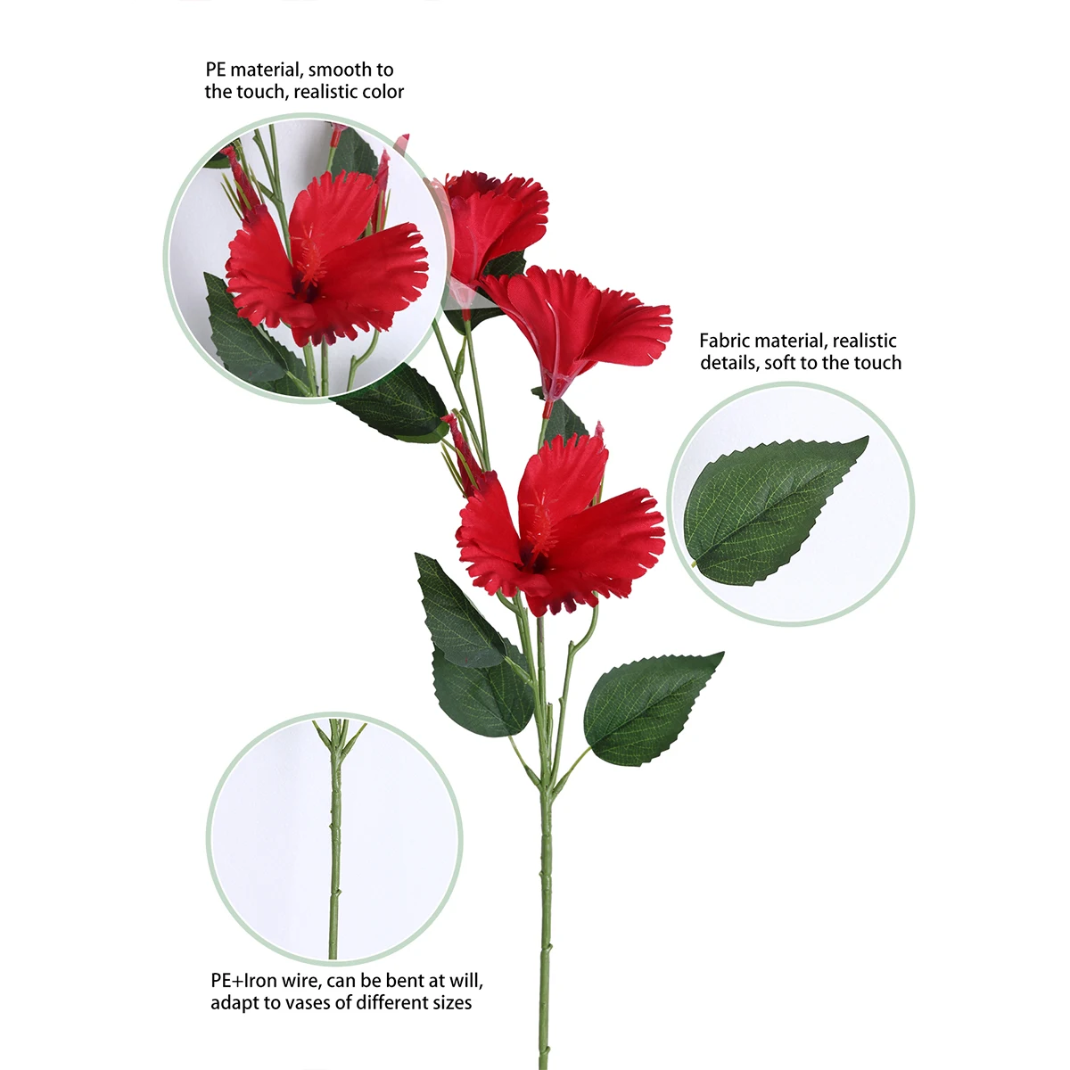 PHCSM-006 Wedding Home Bedroom Decoration Single Stem Artificial Hibiscus Centerpiece Flower