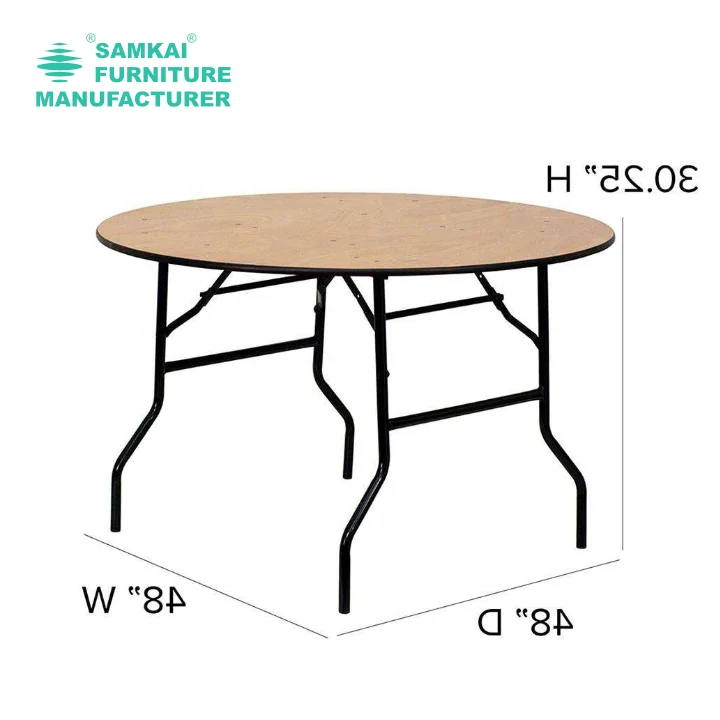 SK-ZDZ-F004 Luxury Round Wood Banquet Table 48in Foldable with Reinforced Metal Frame for Elegant Occasions