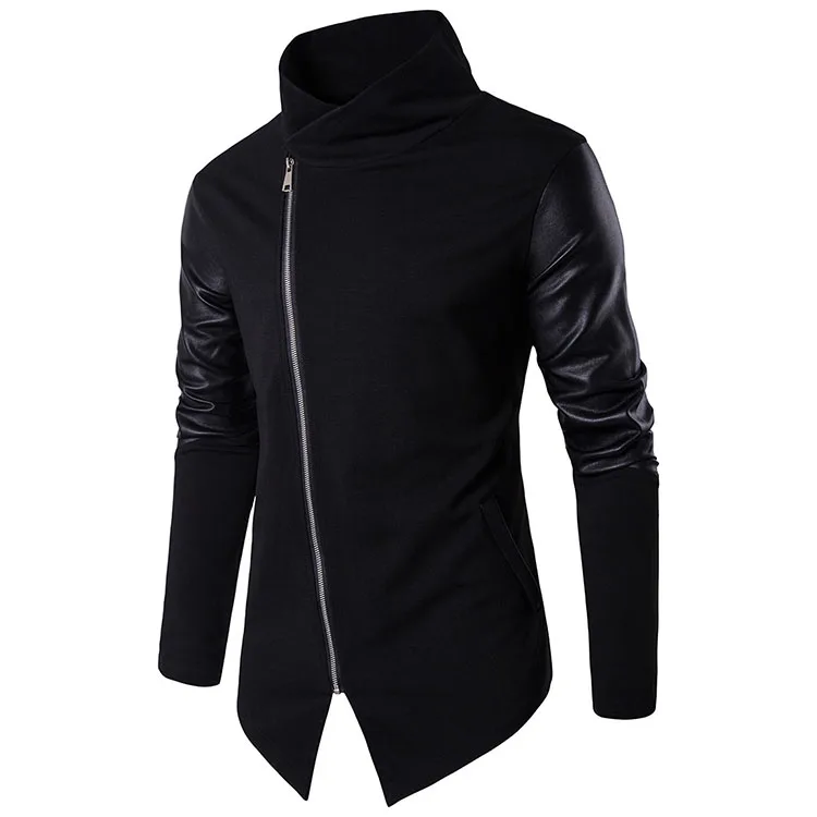Autumn and Winter Mens Cardigan Zipper Jacket Fashion Knit Sweater Stitching Colorblock Stand Collar Slim Fit  Jacket
