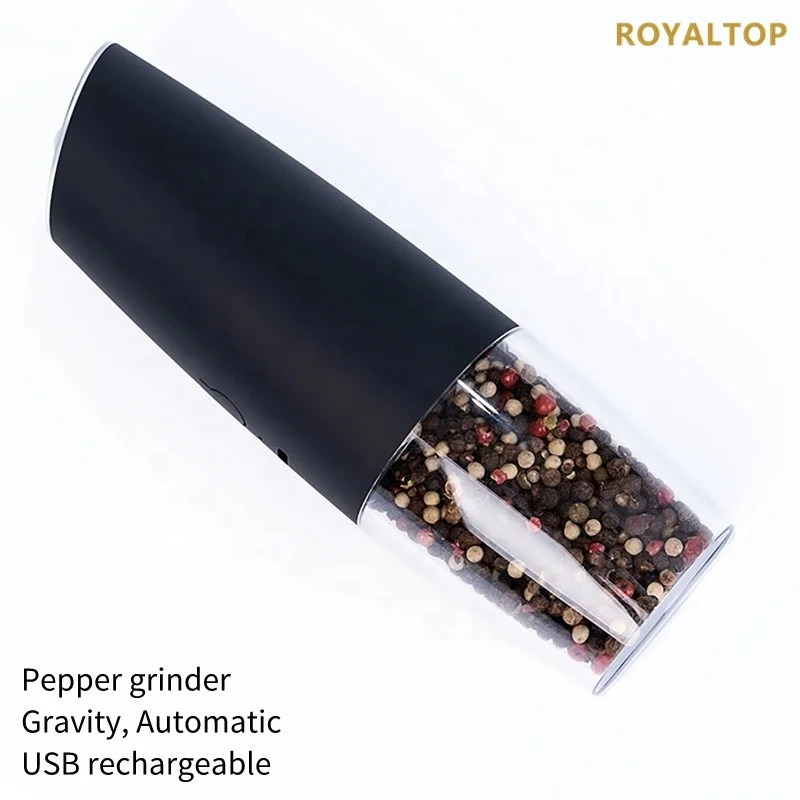One-hand Auto Mill Spice & Herb Grinding Tool Gravity Salt & Pepper Electric Grinder Set with USB rechargeable