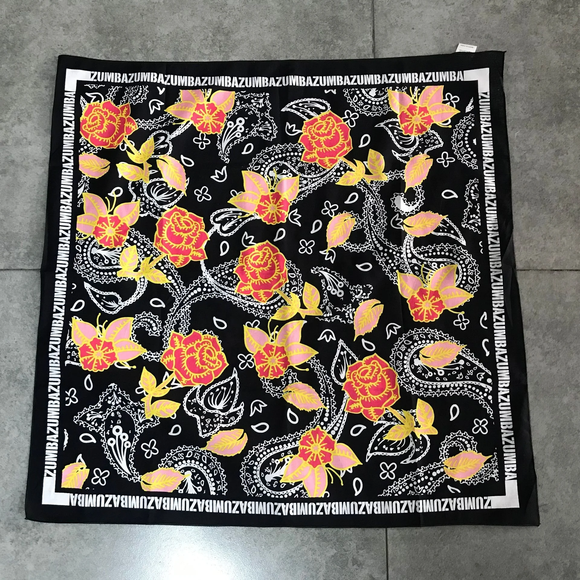 Cotton bandana with floral print, extra large square, size 28x28, 32s, quality standard, custom made