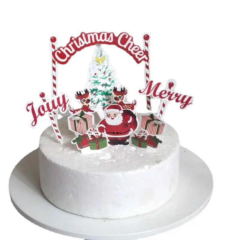 Bake cake decoration 8 inch Christmas party cake card with Santa Claus Penguin Decoration Plugin card