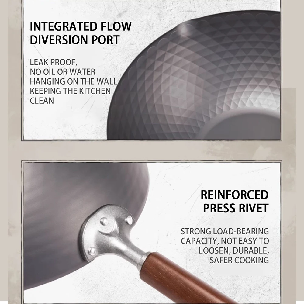 Multipurpose Cookware Hand Hammered Carbon Steel Wok Chinese Nonstick Induction Wok