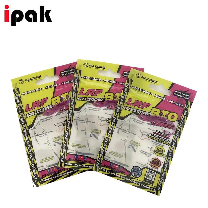 Custom Printing Opp Transparent Moisture proof Zipper Soft Plastic Packaging Fishing Worm Bag For Fishing Lure Bait Hook